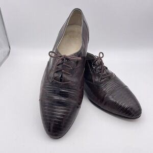 STACY ADAMS Men's 9 Brown Snake Skin Oxfords‎ Dress Shoe Cap Toe Lace Up VTG